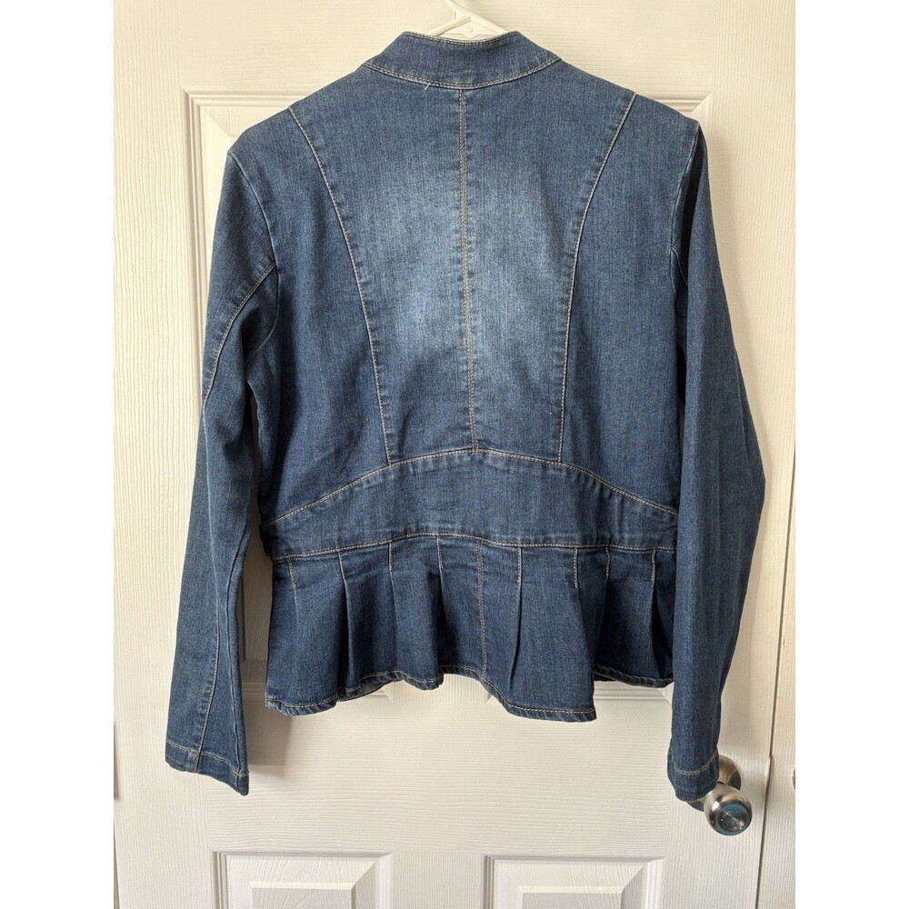 Baccini Blue Denim Jacket Womens Size M Ruffle  Zip Up - Picture 3 of 3